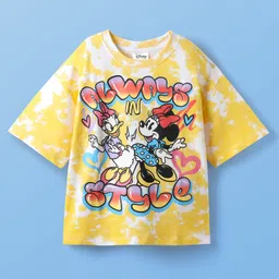Pine Kids Disney Terry Knit Half Sleeves Drop Shoulder Sleeves Oversized T-Shirt with Minnie Mouse & Family Graphics - Yellow-picture-26