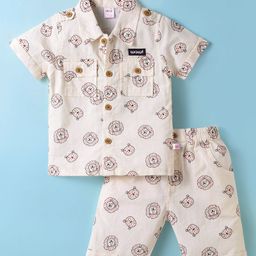 WOW Clothes Poplin Woven Half Sleeves Shirt & Shorts Co-Ord Set With Animal Print - Rust-image-97
