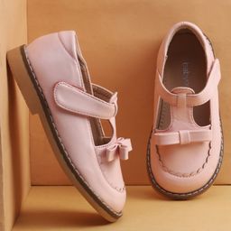 Babyoye Velcro Closure Solid Coloured Casual Shoes With Bow Applique - Pink-image-77