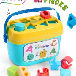 Intellibaby Shape Sorter Bucket - Blue | 16 Pieces | Multicolour Educational Toy for Toddlers | Learn Shapes & Letters | Boosts Fine Motor Skills | Paediatrician Approved | BIS Certified |For Gifting-picture-2