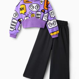 OLLINGTON ST. Looper Knit Full Sleeves Sweatshirt & Trackpant Set With Text Print - Purple & Black-image-20