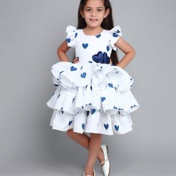 PinkChick Cotton Frill Sleeves Hearts Printed Layered Dress With Hair Clip - Navy Blue-image-87