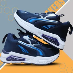FootStation Unisex Kids Navy Blue & White Lace-Up Sneakers-picture-7