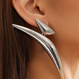 ISHKAARA Rhodium-Plated Triangular Bend Drop Earrings image 5