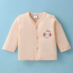 Tango Interlock Knit Full Sleeves Front Open Night Suit With Bunny Print - Cream image 2