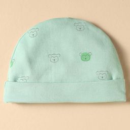 Simply Interlock Knit Caps Mitten & Booties Set With Monkey Print Light Green - Diameter 11 cm image 2