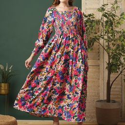 STARWORDWomen Floral Printed Smocked Fit & Flare Dress-image-33