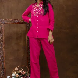 FERANOID Embroidered Pure Cotton Shirt With Trousers Co-Ords-picture-12