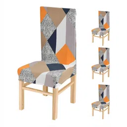 Yellow Weaves 4-Pcs Grey & Yellow Printed Stretchable Chair Covers-image-85