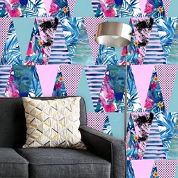 ArtzFolio Printed UV-Resistant Anti-Bacterial Colorful Tropical Leaves And Triangles Peel & Stick Wallpaper-image-15