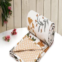 RRC Cream-Coloured & Brown Floral Microfiber Summer 150 GSM Single Bed Dohar-image-28