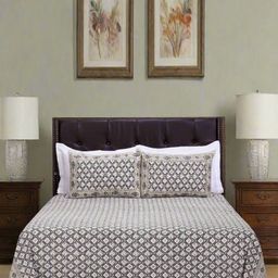 SHAHENAZ Brown & Black Floral Cotton 120 TC Queen Bedsheet with 2 Pillow Covers-image-48