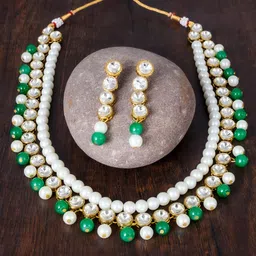 VIPY HANGER Artificial Stones And Beads Studded Necklace And Earrings-17