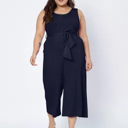 BRINNS Plus Size Round Neck Sleeveless Pure Cotton Basic Jumpsuit-image-51