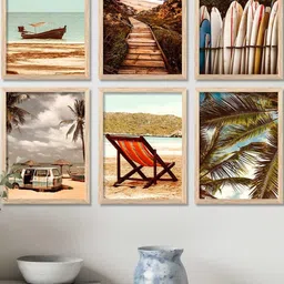 WALLLANE Brown 6 Piece Wood Abstract Wall Paintings-15