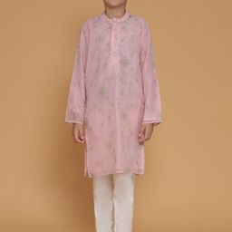 PICCOLO Boys Ethnic Motifs Embroidered Sequinned Straight Kurta with Pyjamas-image-45