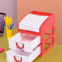 Kuber Industries Red & White 2 Pieces Reusable Drawer 3-Layer Storage Organizer with Lid image 1