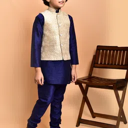 PRINTINDIA Boys Mandarin Collar Straight Kurta With Pyjamas & Nehru Jacket-23