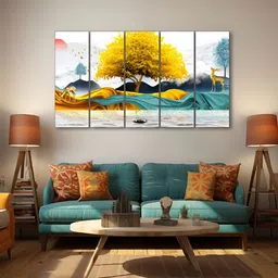The Castle Decor White & Blue 5 Piece Wood Other Wall Paintings-image-65