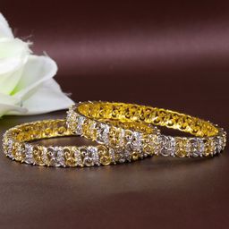 Zevarly Set Of 2 Gold Plated AD-Studded Bangles-7