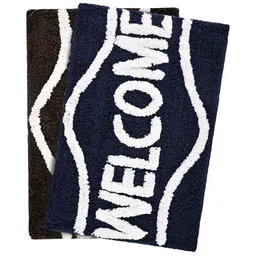 Aura Blue & White 2 Pieces Welcome Rectangle Microfibre Soft Anti-Skid Doormats-image-60