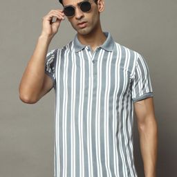 OGEN Men Striped Polo Collar Monochrome Pockets T-shirt-image-64