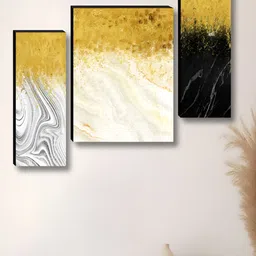 Myntra Elegant Homes Cream & Gold-Toned 3 Pcs Abstract Synthetic Wood Wall Art-25