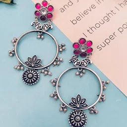 Sangria Silver Plated Stone Studded Earrings-33
