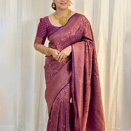 BlueRang Paisley Woven Design Zari Banarasi Saree-image-46