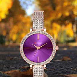 Curren Women Brass Embellished Dial Analogue Watch 1863-RSPu+JW-06&07-Rose Purple-image-2