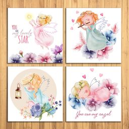 Wens Adorable Angel Sparkle Laminated Wall Panels Set of 4 - White-image-61