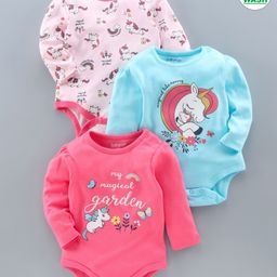 Babyoye Full Sleeves Onesies Unicorn Print Pack of 3 - Pink Blue-image-31