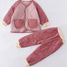 Kookie Kids Full Sleeves Quilted Jacket & Lounge Pant - Dark Pink-image-56