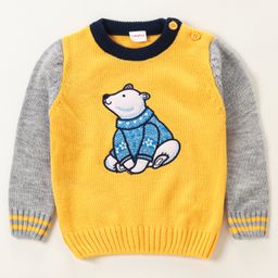 Babyhug Full Sleeves Sweater Polar Bear Print - Yelllow-image-90
