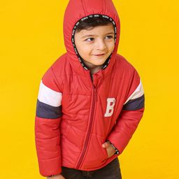 Babyhug Full Sleeves Hooded Padded Jacket Alphabet B Patch - Red-image-119