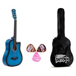 Intern 38C Cutaway Design Acoustic Guitar with Picks & Carry Bag - Blue-15