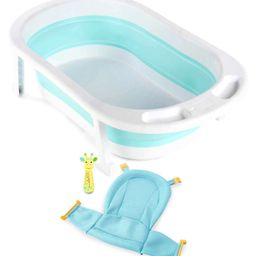 Folding Baby Bath Tub with Drain Plug Medium Size - Blue-26