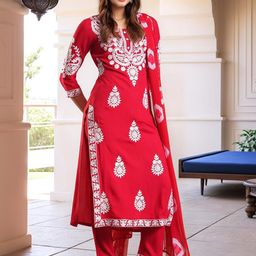 Aaghnya Women Viscose Rayon Embroidered Kurta Sets-image-31