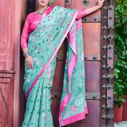 Mitera Floral Printed Zari Pure Cotton Saree-image-78