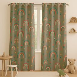 STITCHNEST Kids Grey & Red 2 Pieces Abstract Printed Velvet Door Curtains-6