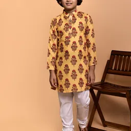 PRINTINDIA Boys Floral Printed Band Collar Three-Quarter Sleeves Regular Kurta & Churidar-18