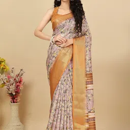 J 6 DESIGNER Women Floral Printed Zari Block Print Saree-picture-29
