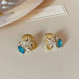 FIMBUL Gold Plated Artificial Stones Studded & Beaded Quirky Studs-25
