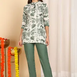 HIVA TRENDZ Printed Mandarin Collar Three-Quarter Sleeves Top With Trouser-picture-15