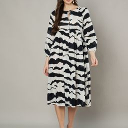Amagyaa Women Tie and Dye Printed Puff Sleeves Midi Dress-image-49