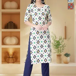 HERE&NOW Women Pack of 3 Ethnic Motifs Printed Regular Straight Knee Length Kurtas-image-59