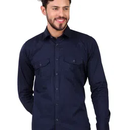 DESIGN UP Men Classic Spread Collar Solid Cotton Slim Fit Casual Shirt-image-63