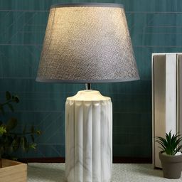 TAYHAA Grey & Off White Ceramic Contemporary Frustum Shaped Table Lamp-27