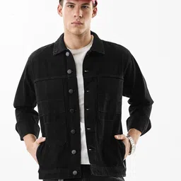 Snitch Men Black Denim Jacket-34