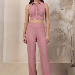 aayu Shirt Collar Sleeveless Top With Trouser-image-50